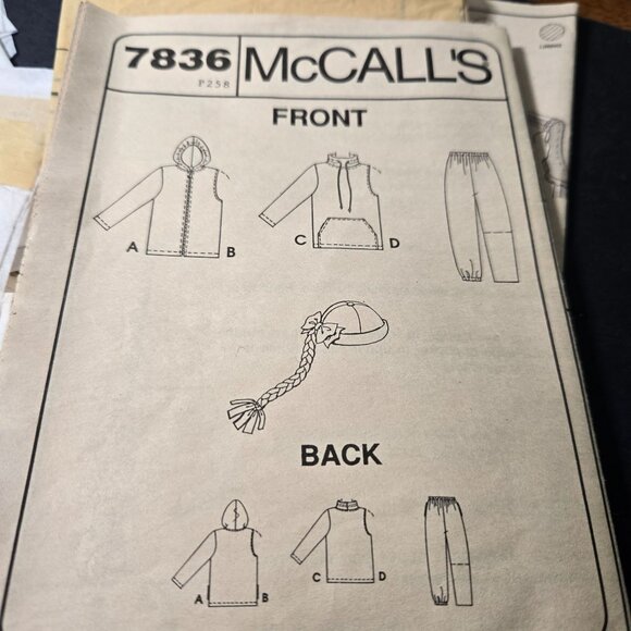 McCall's 7836 sewing pattern Kids fleece jacket pants vest Top Hat CUT to Size 4 - Picture 5 of 7